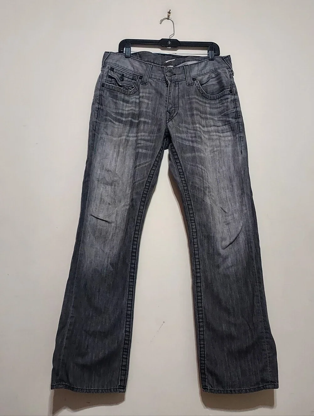 True Religion Gray Men's Straight-Leg Jeans - Casual Washed Finish Sz-34